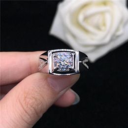 Cluster Rings Excellent 1CT Moissanite Men's Engagement Ring Solid White Gold 585 Love Promise Wedding Jewellery Gift For Male