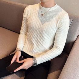 Men's Sweaters Advanced Fashion Waffle Round Neck Sweater Autumn And Winter Trend Solid Colour Versatile Slim Fitting Korean Knitted Pullover