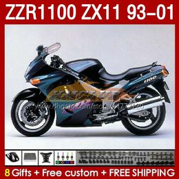 Bodys Kit For KAWASAKI NINJA ZX-11 R ZZR1100 ZX-11R ZZR 1100 CC ZX11 ZX 11 R 11R 165No.42 ZX11R 93 94 95 96 01 ZZR-1100 1997 1998 1999 2000 2001 OEM Full Fairing blue glossy blk