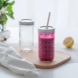 Wine Glasses Mason Jar Cups With Lid Stainless Steel Straw Drinking Cup Reusable Glass Boba Smoothie