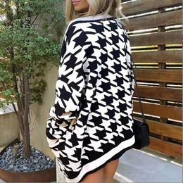 Women's Trench Coats Women Coat 2023 Spring Autumn Fashion Loose Thousand Bird Check Printed Long Sleeved Cardigan Street Lady Casual