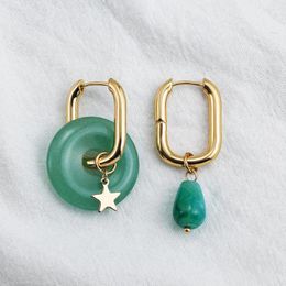 Hoop Earrings Asymmetry Design Donut Waterdrop Green Natural Stone For Women Charm Star U-shape Metal Hoops DIY Handmade Earring