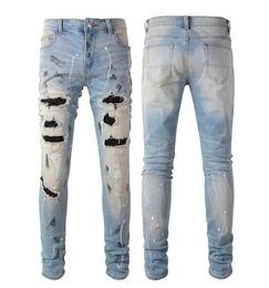 Mens Jeans Women Panther Print Long Distrressed Cotton Rabbit Sticker Embroidery Slim Denim Straight Biker Skinny Pants