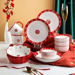 Dinnerware Sets Festive Rice Bowls Housewarming Wedding Room Tableware Year Gift Dish Set Home Combination Souvenir Kitchen Supplies