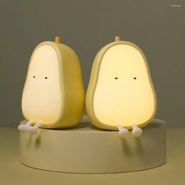 Night Lights Cartoon Pear-shaped Silicone Light Eye Protective LED Nightlights Bottom Anti-slip Adjustable Brightness For Kid Christmas Gift