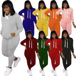 Plus Size 2XL Jogger Suits Women Tracksuits Fall Winter Clothes Hooded Hoodie Pants Two Piece Sets Casual Solid Sweatsuits Black Sportswear Jogging suits 8694