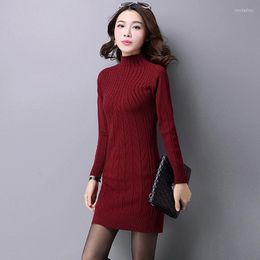 Casual Dresses Stand Collar Women Sweater Spring Knitted Cotton Solid Skinny Elastic Plus Size S-3XL Sexy Winter Warm Vestidos Female