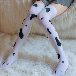 Women Socks Cute Cow Pattern Long Transparent Over Knee Thigh High Stockings Ladies Girls Meias