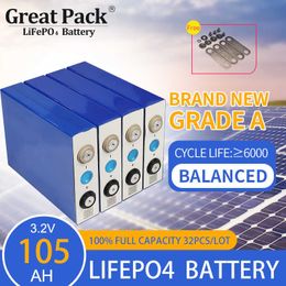 Rechargeable 32PCS 3.2V 105Ah Brand New Grade A Lithium Ion Battery Cell LiFePO4 Deep Cycle 100% Full Capacity Solar Power Bank