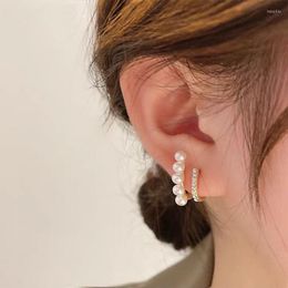 Stud Earrings Korean Fashion Simulation Pearl Double Personality Fresh Party Jewelry Ladies Trend Earring 2023