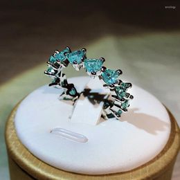 Cluster Rings 925 Silver High-definition Jewellery Design Simulation Paraiba Tourmaline Ring Light Luxury Colour Treasure Love Gift