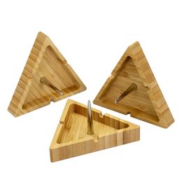 Triangle Style Natural Bamboo Wood Ashtrays Portable Dry Herb Tobacco Cigarette Holder Filter Bowl Bracket Ash Soot Container Glass Bong Hookah Shisha Smoking Tool