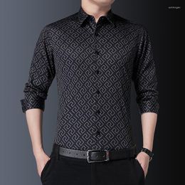 Men's Casual Shirts BROWON Fashion Men Long Sleeve For Turn-Down Collar Print Slim Fit Smart Work Clothing