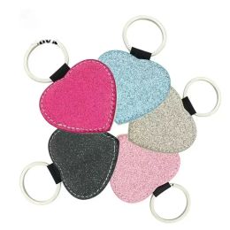 Pendants Sublimation Blanks Keychain Glitter Keychain PU Leather Heat Transfer Keyring Round Heart Rectangle Square can custom New