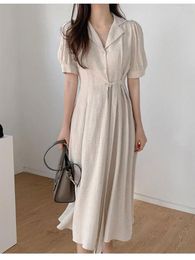 Casual Dresses Office Lady Shirt Dress Summer Korean Fashion Clothing Bow Tie Lace-Up Elegant Female Work Cotton Pink Flhjlwoc Vestidos