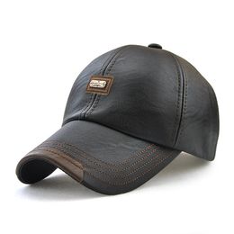 Plain Pu Leather Baseball Cap Men Adjustable Structured Classic Baseball Caps Hat Winter for Elderly Father