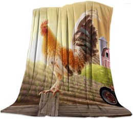 Blankets Fleece Blanket Rooster Farm Tractor Farmhouse Rural Landscape Snuggly Warm Fluffy Plush Super Soft Throw