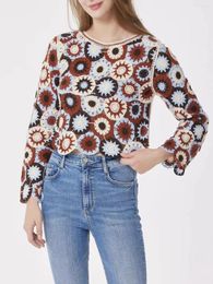 Women's Blouses Jastie Bohemian Floral Embroidered Blouse Tops O-Neck Long Sleeve Knitted Autumn Women Boho Top Blusas Mujer De Moda 2023