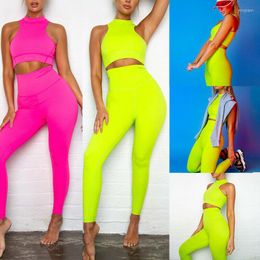 Women's Tracksuits Women Sets Summer Sleeveless Halter Vest Crop Tops Sport Gym Leggings BuLift Elastic Pants 2Pcs Sportwear