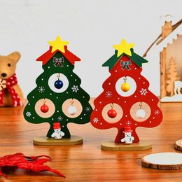 Wooden small Christmas tree ornaments Children DIY intelligence toys Mini Christmas desktop decoration gifts RRD174