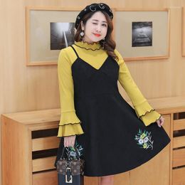 Casual Dresses Women 2023 Autumn Winter Plus Size Butterfly Sleeve Floral Dress Suede Set Womens Clothing Vestidos WXF655