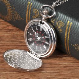 Pocket Watches 8814Smooth And Bright Fashion Retro Open Watch Black Digital Silver With Necklace