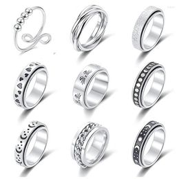 Cluster Rings Anxiety Ring Women Stainless Steel Rotating Spinner Fidget Beads For Worry Peace Relieving Stress Jewelry Anillos Mujer