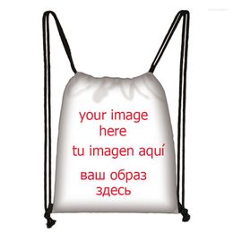 Shopping Bags Customise The Image / Name On Personalised Drawstring Bag Women Men Causal Backpack Travel Ladies Softback