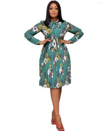 Ethnic Clothing Women African Print Long Sleeve Pleated Dresses 2023 Spring Summer Fashion Plus Size Tunic Swing Robe Outfits Vestidos