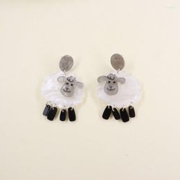 Dangle Earrings Cute Smile Sheep Raindrop Tassel Acrylic Creative Statement For Women Fashion Jewelry Funny Cartoon Animal