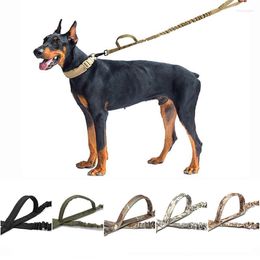 Dog Collars Military Tactical Leash Nylon Elastic Buffer Bungee Rope 2 Handle Quick Release Lead Pet Service Training