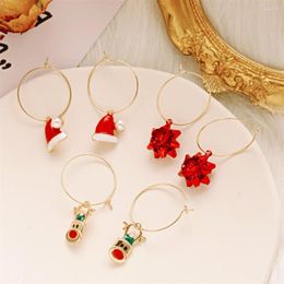 Hoop Earrings Christmas Set Hat Red Snowflake Elk Pendant For Women Jewelry Accessories Gift Ear Hooks