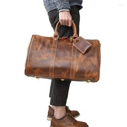 Duffel Bags Men Genuine Leather Travel Large Capacity Oil Wax Cow Bag Vintage Carry On Overnight Weekend Luggage