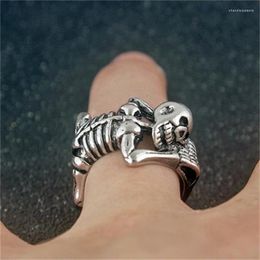 Cluster Rings Punk For Women Men Couple Halloween Knuckles Decorate Metal Silver Plated Skull Open Adjustable 2023 Trend Jewellery