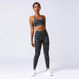 Active Sets 2 Pieces Soft Naked Leopard Print Yoga Set Sports Wear For Women Gym Fitness Clothing Booty High Waist Leggings Sport Bra