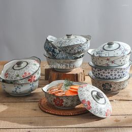 Bowls 5.5-inch Square Tureen Japanese-style Underglaze Ceramic Soup Bowl Steaming Noodle With Lid Stew Pot For Household Use