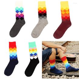 Men's Socks Laamei Combed Cotton Colorful Fashion Design Dress Men Multicolored Argyle Pattern Fashionable Fun Crew