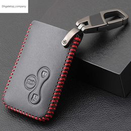 Genuine Leather 3 Button Car Key Cover Case Protector Skin Smart Card For Renault Clio Logan Megane 2 3 Koleos Scenic