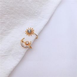 Backs Earrings Korean Jewellery Small Earlobe Asymmetrical Diamond-studded Rhinestone Star Moon Silicone Without Pierced Ear Clips