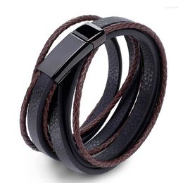 Link Bracelets Leisure Fashion Men Bracelet Black Brown Genuine Leather Braided Rope Chain For Male Frieng Christmas Day Gift Jewellery