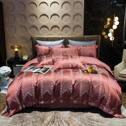 Bedding Sets Stripe Drop Wedding Duvet Cover Set Golden Jacquard Flat Sheet Pillowcase 4Pcs European Luxury Red