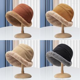 Berets High-end Winter Plush Fleece Warm Fisherman Hat Female Thickened BucKet Fashion Lamb Velvet Basin Korean Version