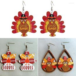 Dangle Earrings Water Drop Shape Dot Printed Football Wooden For Women Girls Thanksgiving Day Turkey Jewellery