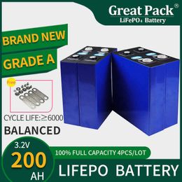 LiFePO4 4PCS 3.2V 200Ah 100% Full Capacity Battery Cell Rechargeable Deep Cycle Lithium Iron Phosphate Solar Power Bank