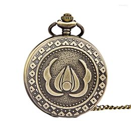 Pocket Watches 8148Retro Trend Bronze Engraving Flame Pattern Open Cover Watch Men's And Women's Pendant With Chain