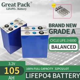 Brand New Grade A Rechargeable 3.2V 105Ah Battery Cell LiFePO4 Deep Cycle 100% Full Capacity Lithium Ion with Busbar for RV