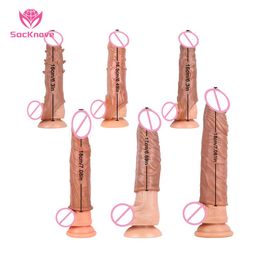 Extensions SacKnove Male Enlargers Soft Reusable Rubber Delay Large Dildo Cover Penis Sleeve Extender 48MM