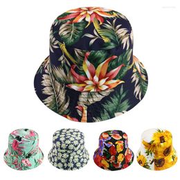 Berets European And American Fashion Fisherman Hat Ladies Print Double-sided Wear Sun Hats Summer Outdoor Travel Foldable Basin Cap