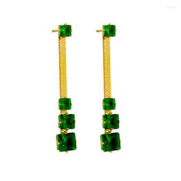 Stud Earrings 316L Stainless Steel Fashion Fine Jewelry Punk Tassel Embedded Gradient Large Green Zircon For Women