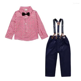 Clothing Sets Baby Boy Clothes Set Born Children's Bow Tie Long Sleeve Plaid Shirt Overalls Pants Boys Gentleman Outfits Suits